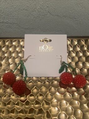 #2360** nOir Jewelry Red Beaded Cherry Drop Earrings